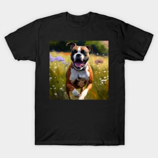 Wildflowers and Boxer Impressionist Art Print T-Shirt